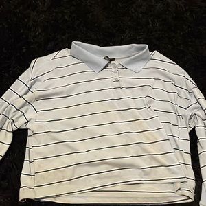 Forever 21 Collared button crop top striped longsleeve